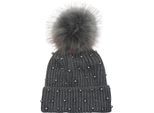 Bommelmütze STYLEBREAKER "Strick Bommelmütze mit Perlen und Fleece Futter", Damen, grau, 100% Viskose CV., Modisch, Mützen Bommelmütze