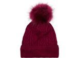 Bommelmütze STYLEBREAKER "Feinstrick Bommelmütze mit Zopfmuster", Damen, rot (bordeaux, rot), 100% Viskose CV., Modisch, Mützen Bommelmütze