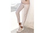 Loungepants LASCANA, Damen, Gr. 32/34, N-Gr, beige (nougat, beige), Sweatware, Obermaterial: 60% Baumwolle, 40% Polyester, bedruckt, gemustert, bequem lang, Hosen Loungepants, mit modischem Umschlagsaum, Loungeanzug
