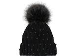 Bommelmütze STYLEBREAKER "Strick Bommelmütze mit Perlen und Fleece Futter", Damen, schwarz, 100% Viskose CV., Modisch, Mützen Bommelmütze