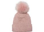 Bommelmütze STYLEBREAKER "Strick Bommelmütze mit Perlen und Fleece Futter", Damen, rosa (altrose), 100% Viskose CV., Modisch, Mützen Bommelmütze