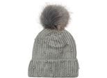 Bommelmütze STYLEBREAKER "Strick Bommelmütze mit Perlen und Fleece Futter", Damen, grau (hellgrau), 100% Viskose CV., Modisch, Mützen Bommelmütze