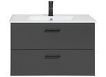 Waschtisch WELLTIME "Trento Badezimmerschrank mit Becken", grau (wotaneiche, anthrazit, wotaneiche), B:80cm H:51,5cm T:47,5cm, Waschtische, Waschtisch, Badmöbel in Breite 80 cm , Waschplatz mit 2 Schubladen, Badschrank