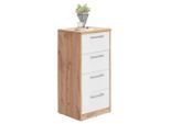Xora Kommode, Weiß, Eiche Wotan, Holzwerkstoff, 4 Schublade(n) Schubladen, 38x84x36 cm, Beimöbel erhältlich, Wohnzimmer, Kommoden & Sideboards, Kommoden