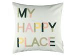 Kissenbezug TOM TAILOR HOME "Happy", sanftes weiß, B:45cm H:1cm L:45cm, Polyester, Baumwolle, Polyester, Kissenbezüge, Kissenbezug, mit aufgesticktem Schriftzug