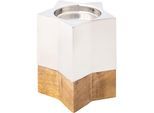 Kerzenhalter CREATIV DECO "Weihnachtsdeko", weiß (antikweiß, braun), H:15,5cm Ø:14cm, Edelstahl, Kerzenhalter, Kerzenhalter, edle Kombi aus Edelstahl und Holz