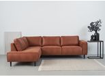 Ecksofa HOME AFFAIRE "Fumone, Lederoptik oder Soft-Touch Chenille", braun (cognac), B:260cm H:83cm T:200cm, 35% Lederfasern; 65%Polyester, Sofas, Ecksofa, Breite 260, mit schwarzen Massivholzfüßen