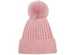Bommelmütze STYLEBREAKER "Strick Bommelmütze mit Rippen Muster", Damen, rosa (altrose), 80% Viskose CV. 20% Polyacryl PAN., Modisch, Mützen Bommelmütze