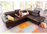 Ecksofa COTTA "Driver L-Form", braun, B:268cm H:73cm T:214cm, Kunstleder SOFTLUX;LEDER BEEFY (ein abgedecktes Spalt-Rindsleder) im Sitz und Rücken (Korpus in Kunstleder);Luxus-Kunstleder;Leder Pampas (echtes Rindsleder) im Sitz und Rücken (Rückseite mit Spannstoff bezogen), Sofas, Ecksofa, mit Kopfteilverstellung, wahlweise mit Bettfunktion & Bettkasten
