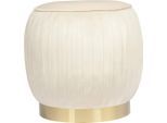 Polsterhocker KAYOOM "Hocker Lyla 125, Edler Touch durch goldenen Sockel, Samtbezug", beige (creme), B:43cm H:42cm T:43cm, Bezug:100% Polyester (Samt) Korpus:MDF, Sperrholz Gestell:Edelstahl, Hocker, Polsterhocker, samtweich, gesteppte Ziernaht, Edelstahlsockel, Hochwertiger Samtbezug