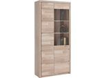 Vitrine OTTO HOME "SILBEKORG B/T/H: 90/35/190cm, Fronten & Leisten aus Massivholz", weiß (eiche weiß gekalkt teilmassiv), eichefarben weiß gekalkt teilmassiv, Holzwerkstoff eichefarben weiß gekalkt (Korpsu) / Massivholz Eiche weiß gekalkt (Front), Holz teilmassiv, Schränke, Vitrine, 10 Fächer, variable Einlegeboden aus Glas&Melamin, Korpus aus Melamin