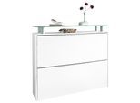 Schuhschrank BORCHARDT MÖBEL "Rena, Schuhkipper, Schuhregal", weiß (weiß matt), B:89cm H:83cm T:23cm, Holzwerkstoff, Schränke, Schuhschrank, hängend, mit Glasablage und Metallgriffen