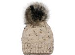 Bommelmütze STYLEBREAKER "Bunt gemusterte Bommelmütze mit Glitzerfaden", Damen, beige, 67% Polyacryl PAN. 15% Polyester PES. 18% Wolle WO. Futter: 100% Polyester PES., Modisch, Mützen Bommelmütze