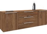 Sideboard BORCHARDT MÖBEL "Oliva, hängend oder stehend mit Metallgriffen", braun (vintage eiche), B:166cm H:53cm T:35cm, Spanplatte, Sideboards, Sideboard, Breite 166 oder 200cm, 2 Türen 3 Schubfächer