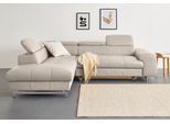 Ecksofa COTTA "Chef L-Form", sand, B:257cm H:72cm T:206cm, Luxus-Microfaser (100% Polyester);Kunstleder Softlux;Leder Advantage (abgedecktes Spalt-Rindsleder), Rückseite mit schwarzem Spannstoff bezogen;NaturLEDER (echtes Rindsleder), Rückseite mit schwarzem Spannstoff bezogen, Sofas, Ecksofa, mit Kopfteilverstellung, edle Metallkufen, wahlweise mit Bettfunktion