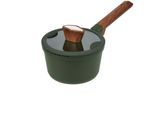 Kasserolle RESTO KITCHENWARE "Sadr, Soßentopf 1,4 l, antihaftbeschichtet, im Geschenkkarton", grün (dunkelgrün), H:9,2cm L:36cm Ø:16cm, Töpfe, Kasserolle, inkl. Glasdeckel mit Silikonrand und integrierten Abgießlöchern