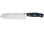 Santokumesser RÖSLE "Tradition", silber (silberfarben, schwarz), Klingenlänge 17,5cm, X50 CrMoV15 Klingenstahl, Kochmesser, für Fleisch, Fisch und Gemüse, Kullenschliff, Klingenspezialstahl