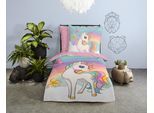 Kinderbettwäsche GOOD MORNING "Dash", rosa, B/L: 135cm x 200cm, 1 Stk., 1 Stk., Renforcé, B/L: 80cm x 80cm, 2 Stk., Renforcé, Obermaterial: 100% Baumwolle, Bettwäsche, Baumwolle, 135x200, Reißverschluss, Wendeoptik, Kind, Mädchen, Einhorn