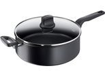 Schmorpfanne TEFAL "Hard Titanium Pro", schwarz, B:29,4cm H:9,5cm L:53,8cm Ø:28cm, Pfannen, Schmorpfanne, Induktionspfanne, Temperaturanzeiger, Made In France, Glasdeckel,28 cm