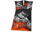 Jugendbettwäsche "Motorcross", schwarz (schwarz, rot), B/L: 135cm x 200cm, 1 Stk., 1 Stk., Microfaser, B/L: 80cm x 80cm, 2 Stk., Microfaser, Obermaterial: 100% Polyester, HERDING YOUNG COLLECTION, Bettwäsche, mit Motocrossrad