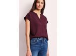 Kurzarmbluse STREET ONE, Damen, Gr. 46, truffle rot, Stoff, 100% Viskose, unifarben, normal normal, Rundhals, abgesteppt, Blusen, mit geschlitztem Rundhalsausschnitt