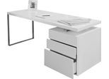 Schreibtisch SALESFEVER "Varberg - Arbeitsplatz Deluxe Design-Laptoptisch", weiß (weiß, chromfarben, chromfarben, weiß), B:160cm H:76cm T:70cm, Tische, Schreibtisch, Schubladen mit Soft-Close-Funktion