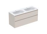 Geberit Renova Plan Doppelmöbel-Waschtisch-Set 504042DB1 Breite 130cm, Korpus/Front sandgrau / lackiert seidenmatt, Waschtisch weiß