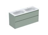 Geberit Renova Plan Doppelmöbel-Waschtisch-Set 504042IK8 Breite 130cm, Korpus/Front salbeigrün / lackiert seidenmatt, Waschtisch weiß / KeraTect