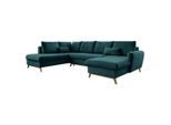 Mid.you , Türkis , Textil , Eiche , Uni , Füllung: Schaumstoffflocken,Schaumstoffflocken , Ottomane links, U-Form , 312x202 cm , Made in EU, Oeko-Tex® Standard 100 , Liegefunktion, Rücken echt , Wohnzimmer, Sofas & Couches, Wohnlandschaften, Wohnlandschaften U-Form