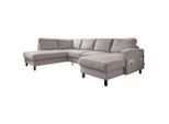 Mid.you , Grauweiß , Textil , Eiche , Füllung: Schaumstoffflocken , U-Form, Ottomane links , 298x198 cm , Made in EU, Oeko-Tex® Standard 100 , Liegefunktion, Rücken echt ,