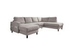 Mid.you , Grauweiß , Textil , Eiche , Füllung: Schaumstoffflocken , Ottomane rechts, U-Form , 298x198 cm , Made in EU, Oeko-Tex® Standard 100 , Liegefunktion , Wohnzimmer, Sofas & Couches, Wohnlandschaften, Wohnlandschaften U-Form
