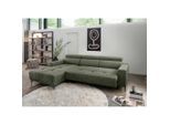 P & B , Dunkelgrün , Textil , Uni , Ottomane links, L-Form , 276x188 cm , Rücken echt, USB-Anschluss, USB-C-Anschluss ,