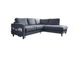 Mid.you , Dunkelblau , Textil , Eiche , Füllung: Schaumstoffflocken , L-Form, Ottomane rechts , 233x198 cm , Made in EU, Oeko-Tex® Standard 100 , Liegefunktion ,