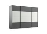 Schwebetürenschrank RAUCH "Quadra Schlafzimmerschrank in vielen Breiten", grau (grau metallic, weißglas), B:315cm H:210cm T:62cm, Holzwerkstoff, Schränke, Schwebetürenschrank, Kleiderschrank Garderobenschrank Schrank mit Glaselementen