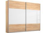 Schwebetürenschrank RAUCH "Quadra Schlafzimmerschrank in vielen Breiten", braun (struktureichefarben hell, weißglas), B:226cm H:230cm T:62cm, Holzwerkstoff, Schränke, Schwebetürenschrank, Kleiderschrank Garderobenschrank Schrank mit Glaselementen