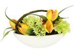 Gestecke OTTO HOME "Tulpe, Calla, Hortensie, Gerbera", gelb (gelb, orange), B:23cm H:16cm L:10cm, Kunstpflanzen, In Schale, Kunstblume, Seidenblume