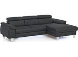 Ecksofa COTTA "Komaris L-Form, B: 244 cm", schwarz, B:244cm H:72cm T:166cm, Microfaser PRIMABELLE (100% Polyester);Kunstleder SOFTLUX(100%Polyurethan);Feinstruktur (100% Polyester);Kunstleder SOFTLUX/Struktur (100%Polyurethan, 90%Polyester, 10% Polyacryl), Sofas, Ecksofa, mit Kopfteilverstellung, optional Bettfunktion, Bettkasten & Licht
