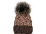 Bommelmütze STYLEBREAKER "Bunte Strick Bommelmütze mit Thermo-Fleece", Damen, braun (braun, beige), 85% Polyacryl PAN. 15% Polyamid PA., Modisch, Mützen Bommelmütze