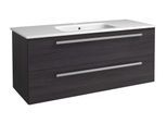 Waschtisch WELLTIME "Serena, Waschbeckenunterschrank inkl. Waschbecken, Badmöbel", schwarz (schwarz oak, schwarze eiche), B:121,5cm H:50cm T:46,5cm, Waschtische, Waschtisch, Breite 121,5 cm, Soft-Close-Funktion, FSC