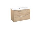 Waschtisch WELLTIME "Scandic, Waschbeckenunterschrank inkl. Waschbecken, Badmöbel", braun (helle eiche, eichefarben), B:81cm H:53,5cm T:39cm, Waschtische, Waschtisch