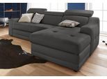 Ecksofa EXXPO - SOFA FASHION "Lotos, bequem und funktionell, Federkern, Breite 242cm, L-Form", schwarz, B:242cm H:92cm T:98cm, NaturLEDER (echtes Rindsleder) in Sitz und Rücken. Korpus in passendem Kunstleder SOFTLUX bezogen;Luxus-Kunstleder, Sofas, Ecksofa, mit Kopf- bzw. Rückenverstellung, wahlweise mit Bettfunktion