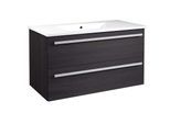Waschtisch WELLTIME "Serena, Waschbeckenunterschrank inkl. Waschbecken, Badmöbel", schwarz (schwarz oak, schwarze eiche), B:101,5cm H:50cm T:46,5cm, Waschtische, Waschtisch, Breite 101,5 cm, Soft-Close-Funktion, FSC
