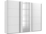 Schwebetürenschrank WIMEX "Barmbek Schlafzimmerschrank Garderobenschrank", weiß (weiß, spiegel), B:313cm H:236cm T:64cm, Holzwerkstoff, Schränke, Schwebetürenschrank, Kleiderschrank mit 2 Stoffboxen und 2 zusätzlichen Böden, Spiegeltür