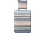 Bettwäsche PRIMERA "Cleanstripe", blau (blau, rosa), B/L: 135cm x 200cm, 1 Stk., 1 Stk., Flanell, B/L: 80cm x 80cm, 2 Stk., Flanell, Obermaterial: 100% Baumwolle, Bettwäsche, Bettwäsche, mit herbstlichen Farben, aus Edelflanell
