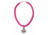 Collier ALLGÄU REBELL "Marlene", Damen, Gr. onesize, Textil, rosa, Basic, Halsketten Collier, mit Edelweißanhänger