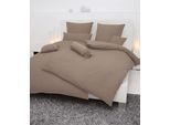 Bettwäsche JANINE "PIANO 0125 31, Seersucker 100% Baumwolle, uni, bügelfrei", grau (taupe), B/L: 240cm x 220cm, 1 Stk., 2 Stk., Soft-Seersucker, B/L: 80cm x 80cm & 80cm x 80cm, 3 Stk., Soft-Seersucker, Obermaterial: 100% Baumwolle, Bettwäsche, Bettwäsche, Markenreißverschluss, feinfädige Qualität, gekämmte Mako-Garne