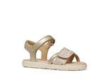 Sandale GEOX "J SANDAL HAITI GIRL", Mädchen, Gr. 24, goldfarben, Leder, Lederimitat, Glitzermuster, Schuhe Sandale, Sandale mit Fersenriemen, Größenschablone zum Download