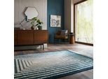 Teppich FLAIR RUGS "BOUCLE WOOL FRAME", blau, B:200cm H:0mm L:300cm, Oberfläche: 74% Wolle, 26% Synthetik. Rückseite: 74% Wolle, 26% Synthetik, Teppiche, Teppich