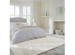 Teppich FLAIR RUGS "SCULPTURED WAVE", weiß, B:200cm H:14mm L:290cm, Oberfläche: 80% Wolle, 18% Polyester, 2% Nylon. Rückseite: 47% Baumwolle, 32% Polyester, 21% Viskose, Teppiche, Teppich