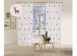 Gardine OTTO HOME "Elch" Gr. 2, rot, B:140cm H:175cm, Voile, Polyester, Gardinen, Gardine, 1 Schal, Mit Rentieren, Sternen und Schneeflocken bestickt, Topseller